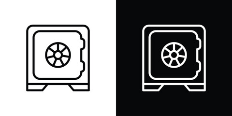 Safe icons in line style. Editable black and white strokes