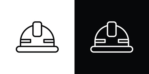 Safety helmet icons in line style. Editable black and white strokes