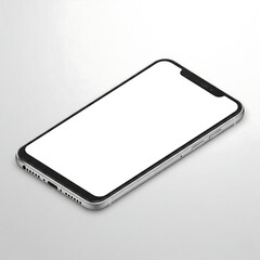 Modern smartphone mockup, displaying a blank screen, angled view.