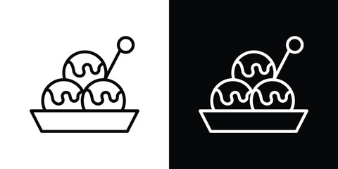 Takoyaki icons in line style. Editable black and white strokes