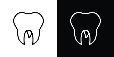 Tooth icons in line style. Editable black and white strokes