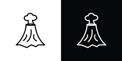 Volcano icons in line style. Editable black and white strokes