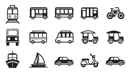 Collection of black and white transportation icons 1