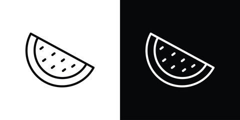 Watermelon slice icons in line style. Editable black and white strokes