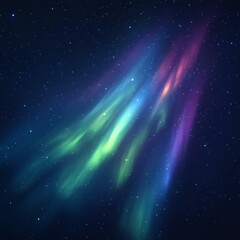 A mesmerizing display of colorful auroras illuminating the night sky, with starry backdrop showcasing vibrant green, blue, and purple hues.