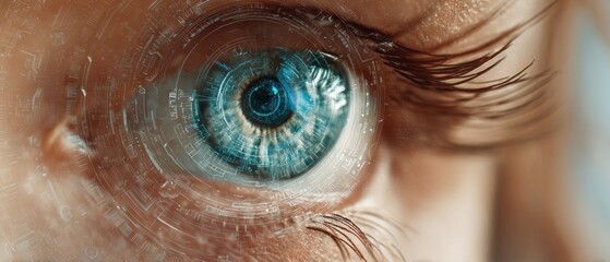 Human eye with futuristic digital interface overlay close up macro shot