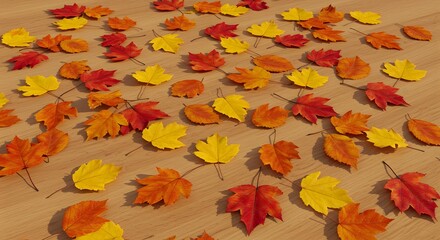 Autumn Leaves Scattered on Wooden Floor