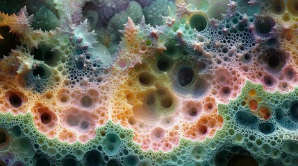 Colorful abstract fractal design with intricate patterns resembling bubbles and organic shapes. Perfect for digital art and backgrounds.