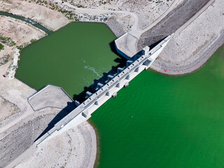 dam on the lake drone view in carlsbad new mexico