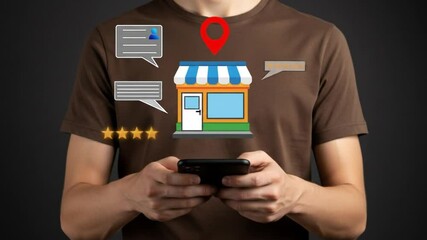 Local business reviews and customer feedback system on mobile device, showcasing star ratings for small businesses. Digital marketing, local SEO, Consumer experience in online business reviews