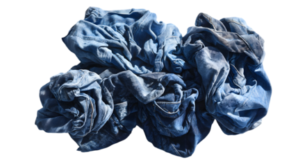 Pile of Washed Blue Denim Jeans Isolated on White Background