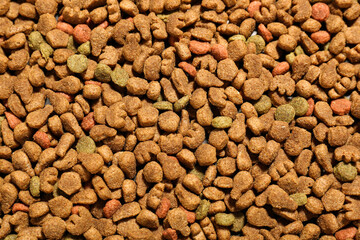 Dry pet food as background, closeup