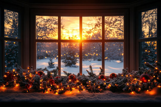 Christmas-themed window with HD wallpapers as background.