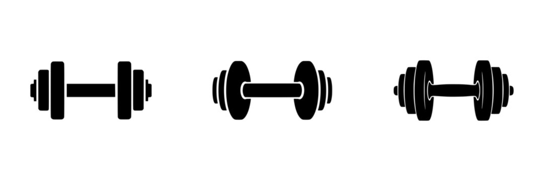 Solid Black Icon Set of Three Dumbbell Variations