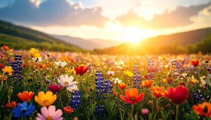 Stunning Wildflower Meadow at Sunset
