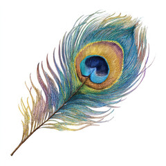 Fototapeta premium Watercolor Peacock Feather – Artistic and ultra-detailed feather with vivid blue, green, gold, and violet hues. Ideal for nature prints, boho decor, and spiritual themes.