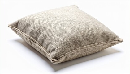 Textured Linen Cushion Cover with Visible Stitching on White Background