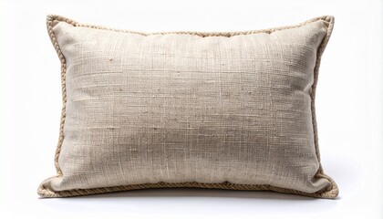 Textured Linen Cushion Cover with Visible Stitching on White Background