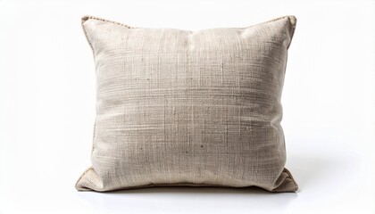Textured Linen Cushion Cover with Visible Stitching on White Background