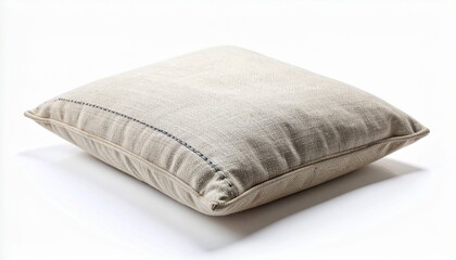 Textured Linen Cushion Cover with Visible Stitching on White Background