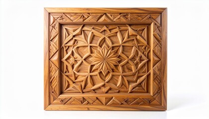 Hand-Carved Mango Wood Wall Art Panel on White Background