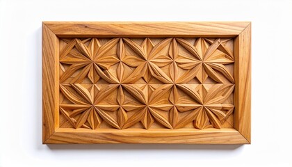 Hand-Carved Mango Wood Wall Art Panel on White Background