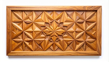 Hand-Carved Mango Wood Wall Art Panel on White Background