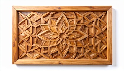 Hand-Carved Mango Wood Wall Art Panel on White Background