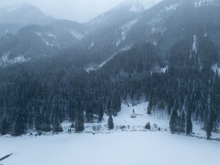 winter landscape in the mountains in austria drone view