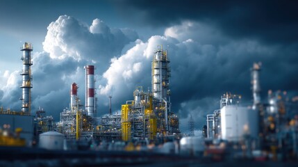 Obraz premium Industrial Complex Under a Stormy Sky Majestic Manufacturing