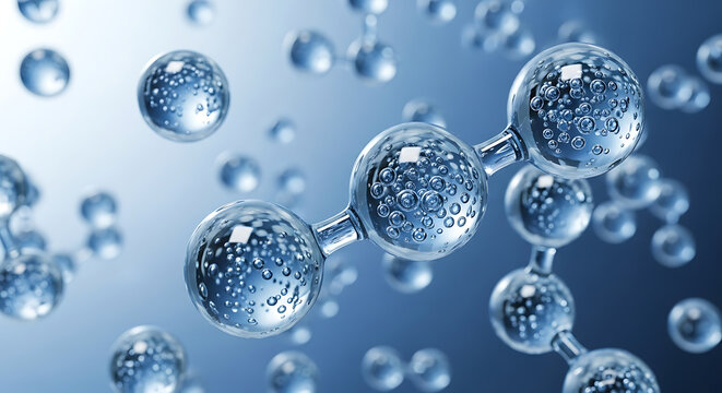 Molecular structure in blue tones with bubbles in abstract style  