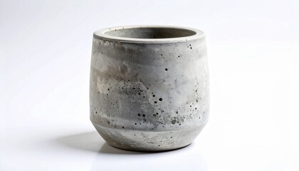 Small Aged Concrete Bud Vase with Pitted Surface on White Background