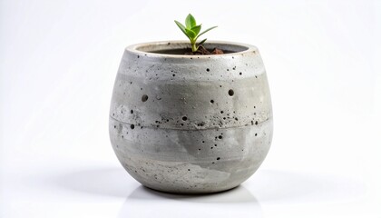 Small Aged Concrete Bud Vase with Pitted Surface on White Background