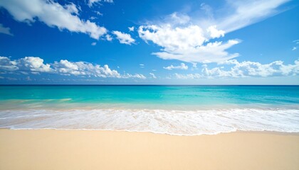 Fototapeta premium Beautiful sandy beach with white sand and rolling calm wave of turquoise ocean