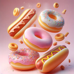 Pink donut splash on a beautiful light gradient background. sound and sweet background visuals.
