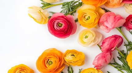 Vibrant Ranunculus Flowers Flatlay Colorful Bloom