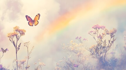 Serene Butterfly Meadow Rainbow Dreamscape