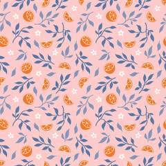 Orange colorful seamless pattern. Vector orange pattern. Citrus fruit background. Perfect for textile manufacturing wallpaper posters etc. Vector illustration.	
