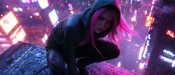 Naklejka premium Woman in futuristic city