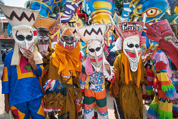 Loei, Thailand - July 01 2025  Phi Ta Khon festival Ghost mask and colorful costume Fun Traditional Tradition Very famous There are tourists around the world at Dan Sai Loei halloween of Thailand