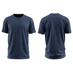 navy blue t shirt round neck template from two sides isolated on transparent or white background. A high resolution PNG image of navy blue t shirt round neck template from two.