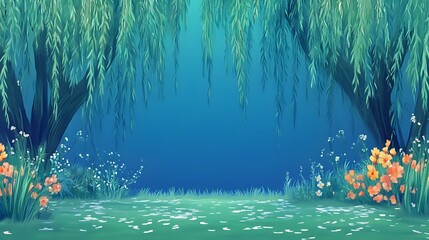Serene Willow Tree Pond Landscape Painting