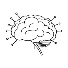 Clean vector icon of brain and tech points, schematic look.