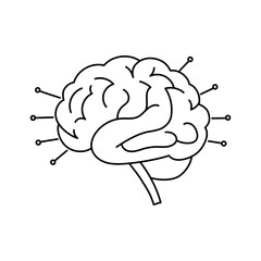Line illustration of a brain with radial tech elements.