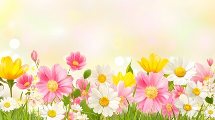 Vibrant Spring Flowers Meadow Blooming Cosmos Daisies