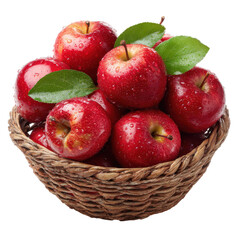red apples in a basket isolated on transparent or white background. A high resolution PNG image of red apples in a basket.