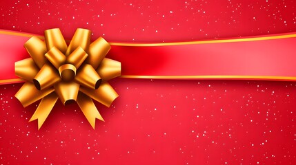 Red Gift Card Background with Gold Bow and Ribbon