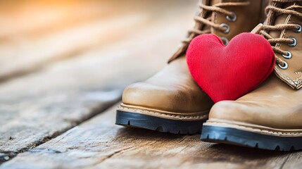 Tan Leather Boots with Red Heart Valentines Day