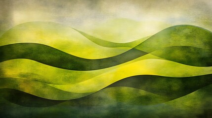 Abstract Green Yellow Wave Landscape Painting