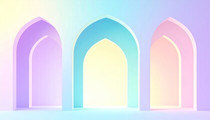 Fototapeta premium Colorful abstract arches in a serene gradient background creating a tranquil atmosphere